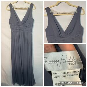 Jenny Packham Chiffon Rhinestone necklace Maxi Dress Gown Silverstone size 6 NWT